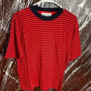 Trend Basics Vintage Red Black Striped T-Shirt Womens Large 100% Cotton Tee